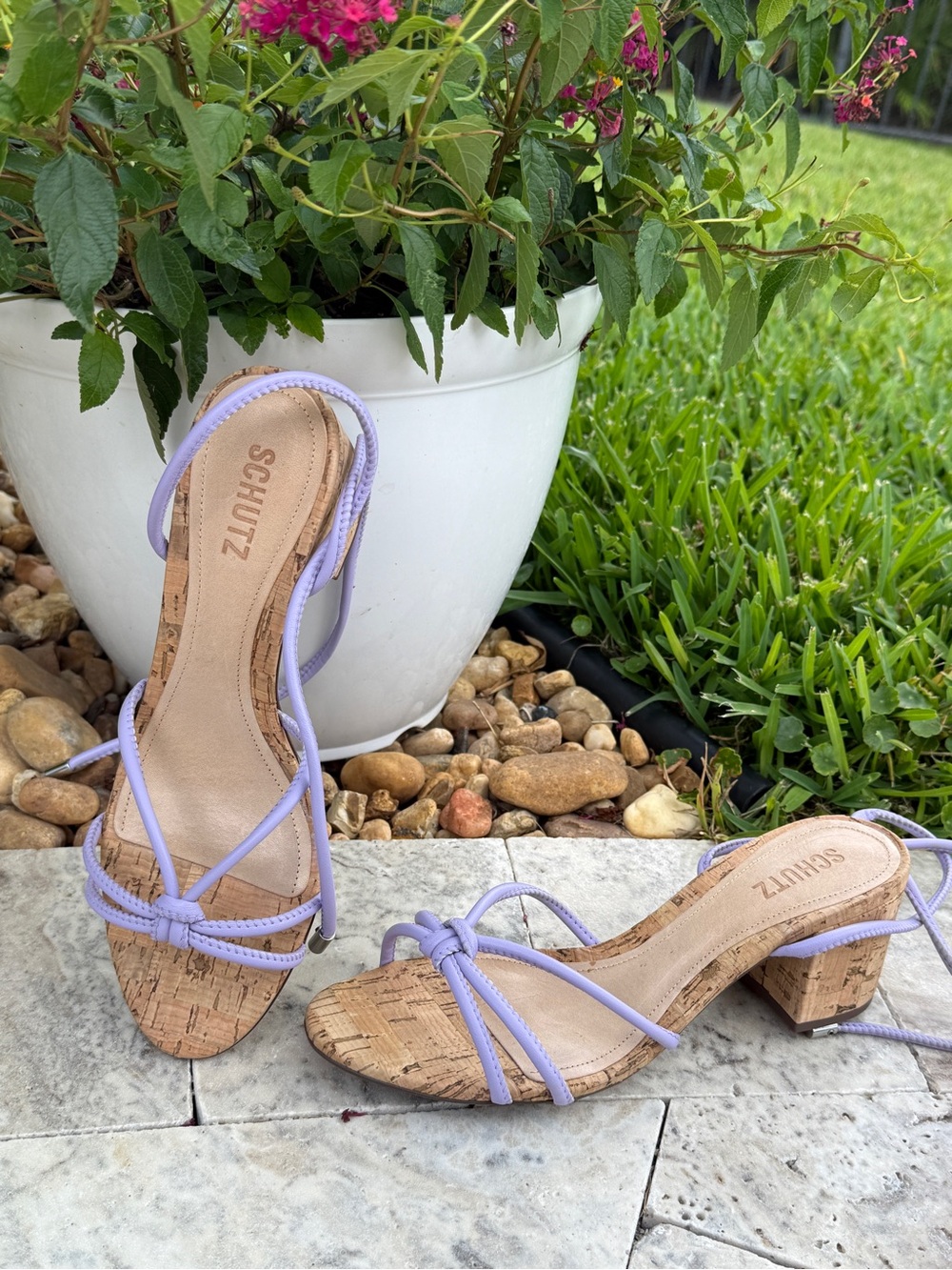 SCHUTZ Lilac Strappy Cork Block Heel Sandals - Picture 6 of 12